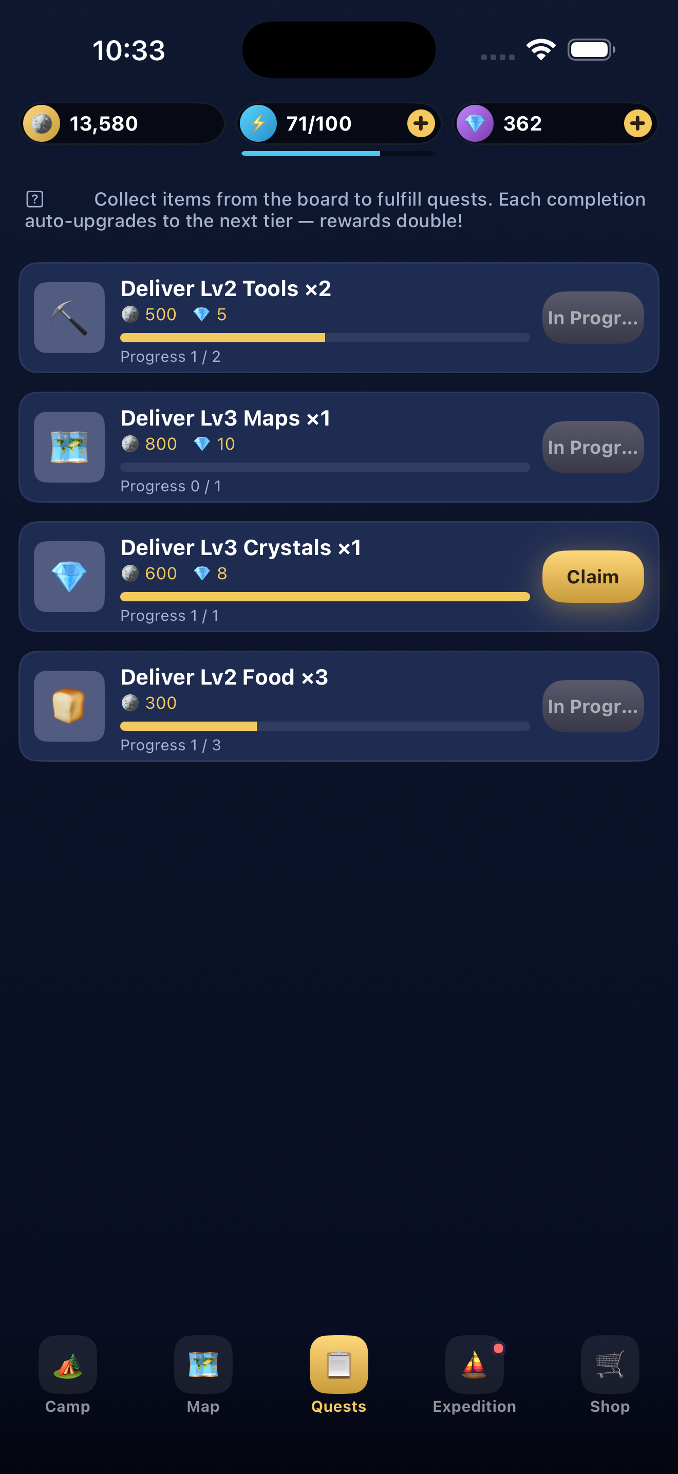 Quest board with rewards