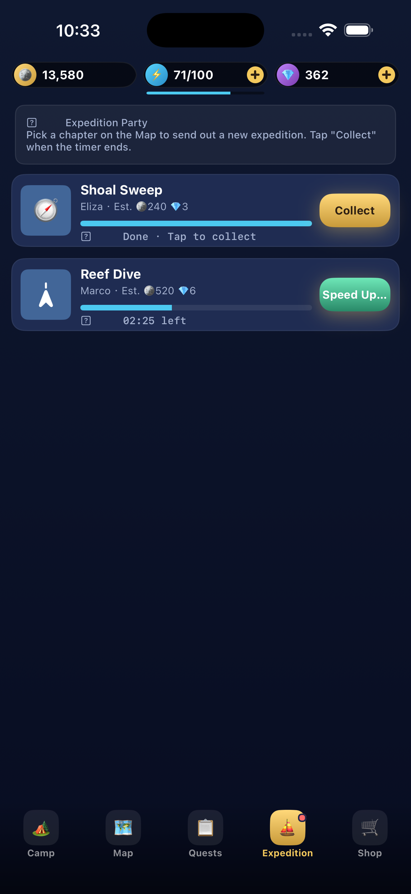 Expedition party screen